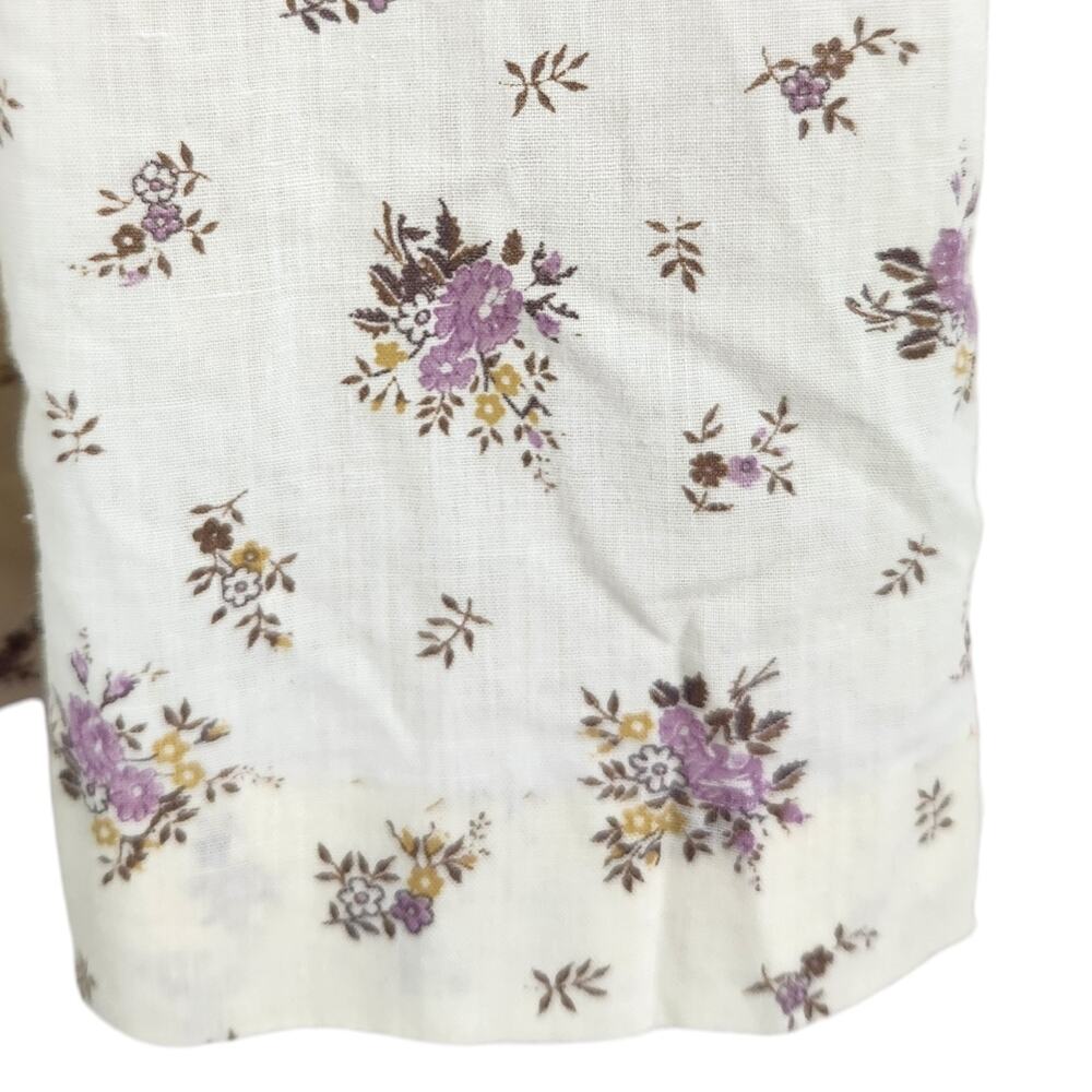 70s Vtg Handmade Cream & Purple Floral Pleated Midi Skirt Medium Pockets Cottag - Picture 2 of 8